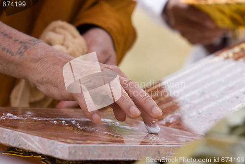Image of Hand of Buddhist monk