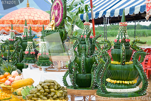 Image of Buddhist palm leaf decorations