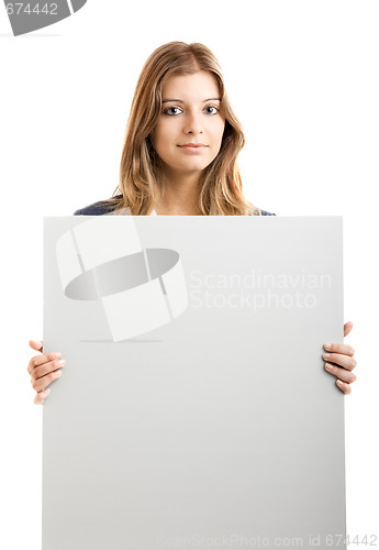 Image of Business Woman holding a billboard