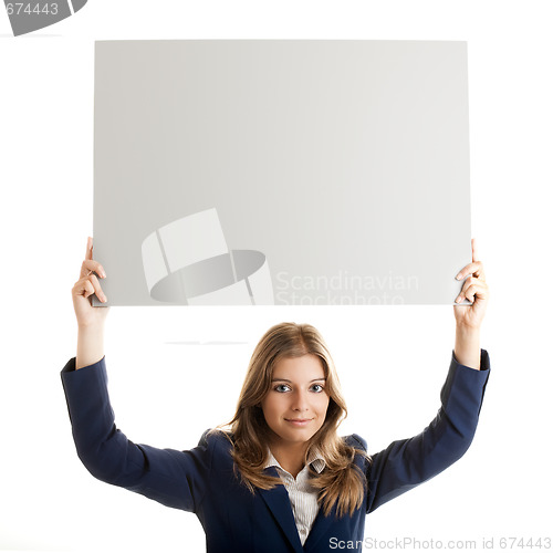 Image of Business Woman holding a billboard