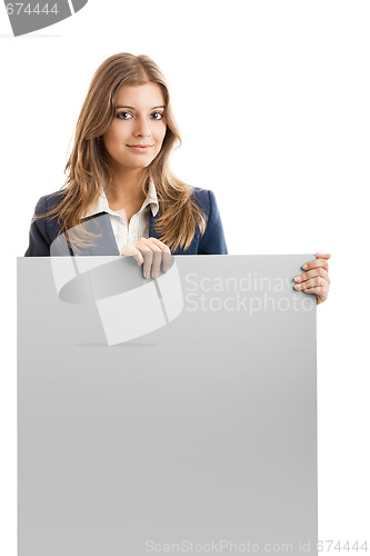 Image of Business Woman holding a billboard