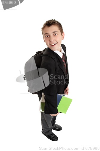 Image of High School boy carrying bag and books