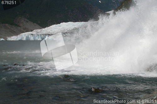 Image of Waterfall with Mendenhall Glacier