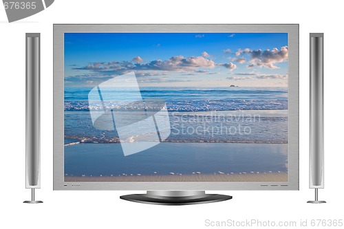 Image of plasma lcd tv with beach nature scene