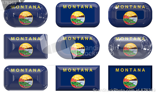Image of nine glass buttons of the Flag of Montana