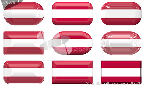 Image of nine glass buttons of the Flag of Austria