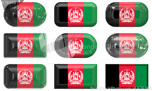 Image of nine glass buttons of the Flag of afghanistan