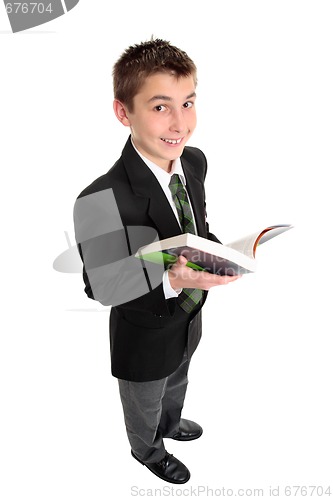 Image of High school student with text book