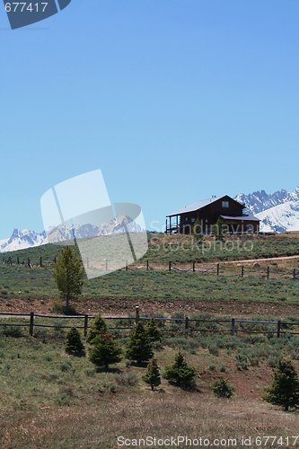 Image of Cabin with Sawtooth Mountains