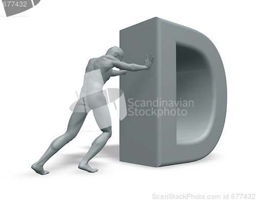 Image of man pushes letter d