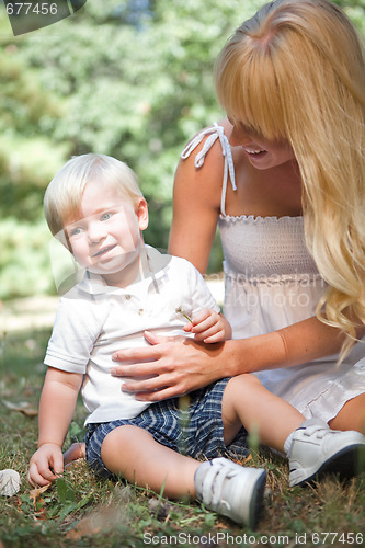 Image of Happy caucasian mother and son