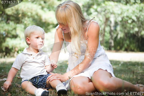 Image of Happy caucasian mother and son