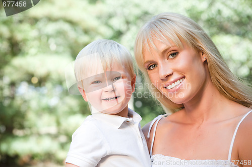 Image of Happy caucasian mother and son