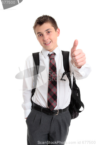 Image of School boy showing thumbs up hand sign