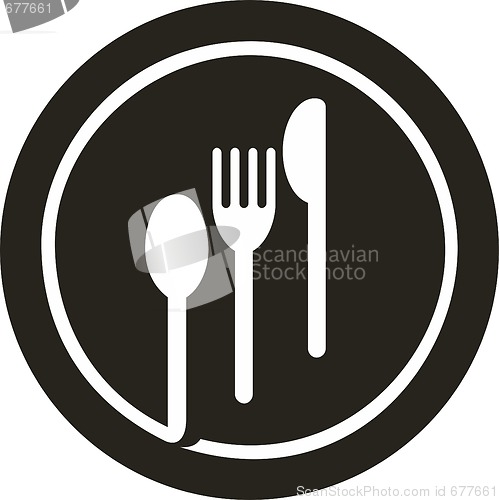 Image of Plate with fork, knife and spoon on top of it