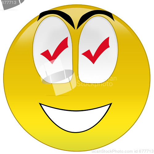 Image of Happy smiley with checkmark signs at eyes