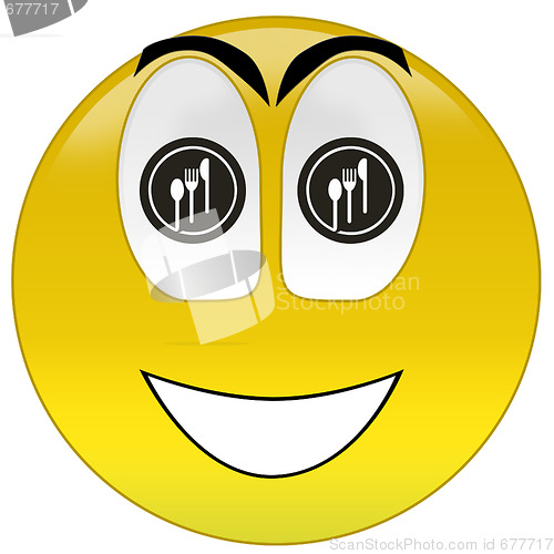Image of Happy smiley with food signs at eyes