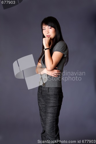 Image of Asian business woman thinking