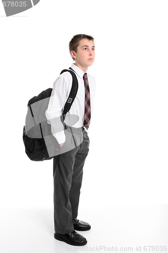 Image of High school student carrying backpack bag