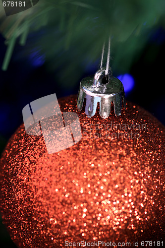 Image of Christmas ornaments on tree.