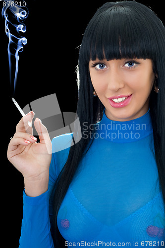 Image of Portrait of the smiling woman with a cigarette