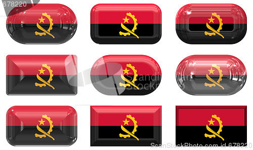 Image of nine glass buttons of the Flag of angola