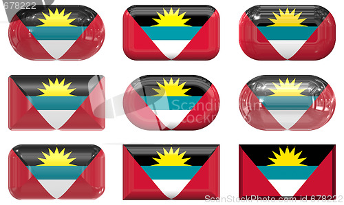 Image of nine glass buttons of the Flag of antigua barbuda