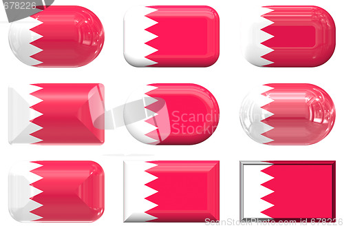 Image of nine glass buttons of the Flag of Bahrain