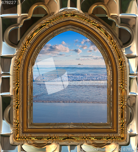 Image of beach through the window