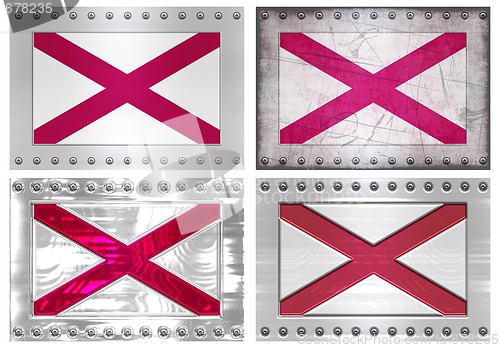Image of four metal Flags of alabama