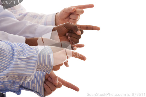 Image of multiracial hands gesturing together (isolated on white)