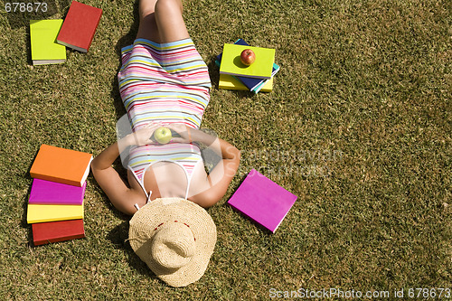 Image of Studing at the school grass