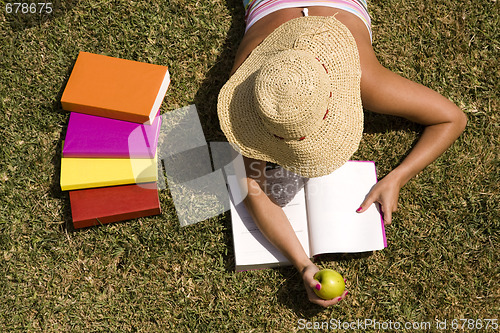 Image of Studing at the school grass