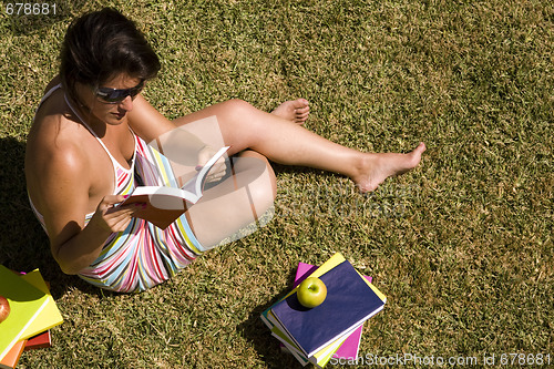 Image of Studing at the school grass