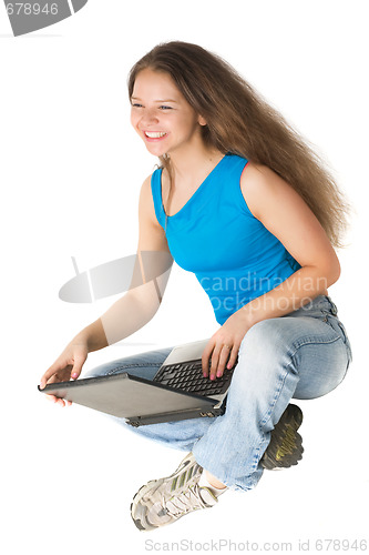 Image of laughing girl with laptop