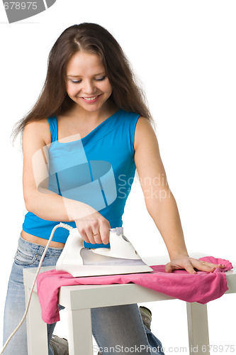 Image of happy woman with iron