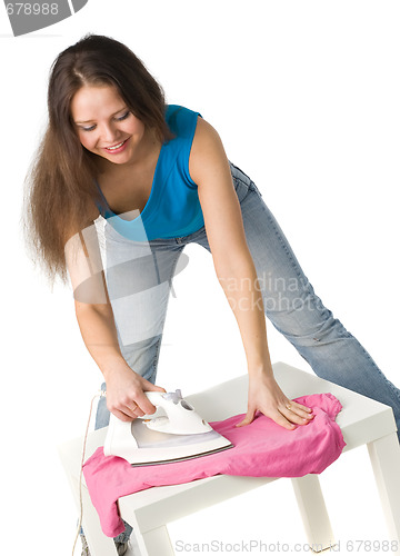 Image of happy woman with iron