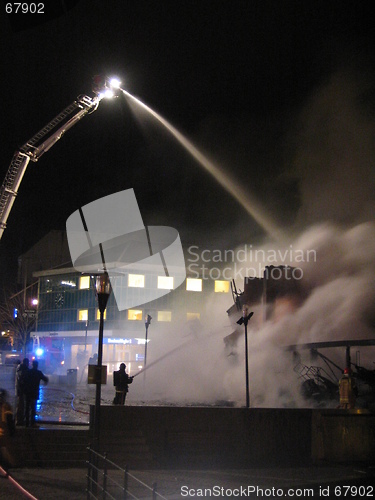 Image of Firefighters putting out fire on house