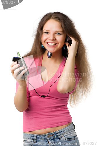 Image of Happy girl with music player