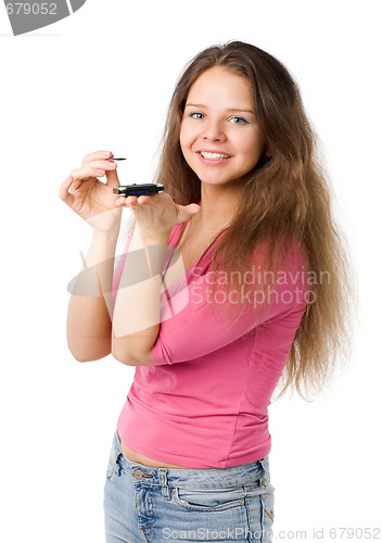 Image of Happy woman with PDA