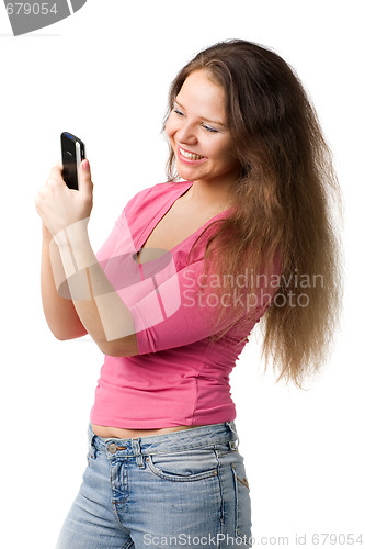 Image of Happy woman with PDA