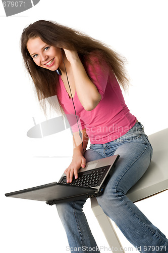 Image of beautiful girl with laptop