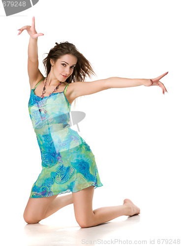 Image of beautiful girl in blue dress