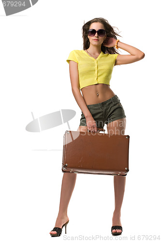 Image of attractive woman with suitcase 