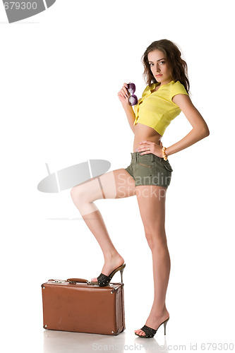 Image of happy woman with suitcase