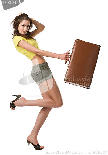 Image of happy woman with suitcase