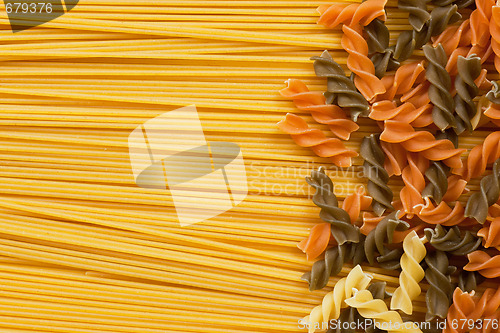 Image of Spiral shaped pasta and spaghetti