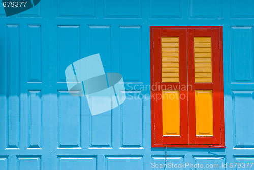 Image of Blue wall with closed window