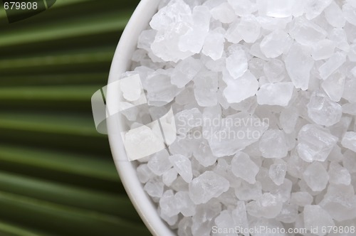 Image of bath salt and palm leaf