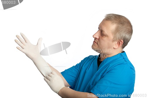 Image of doctor clothes rubber gloves